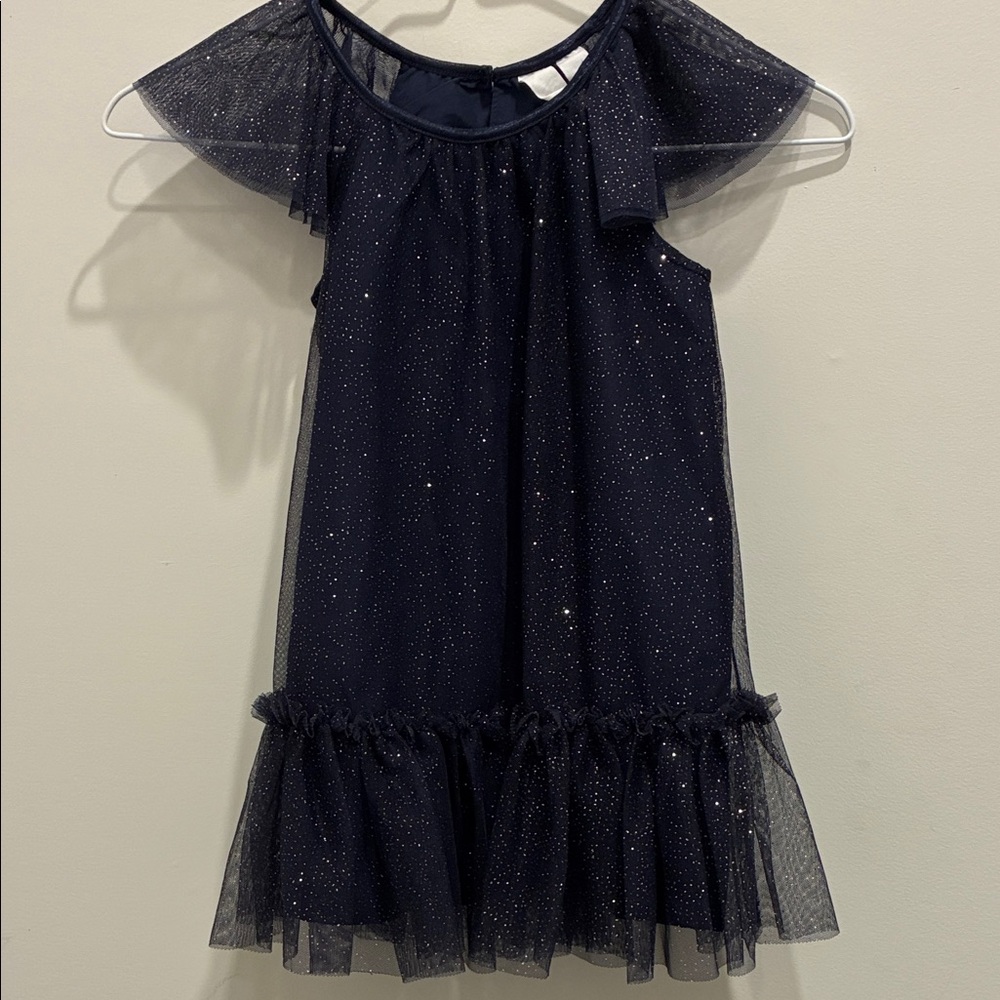 H&M Sparkle Tulle Cold-Shoulder Dress in Navy 2T (2-3Y) girl
